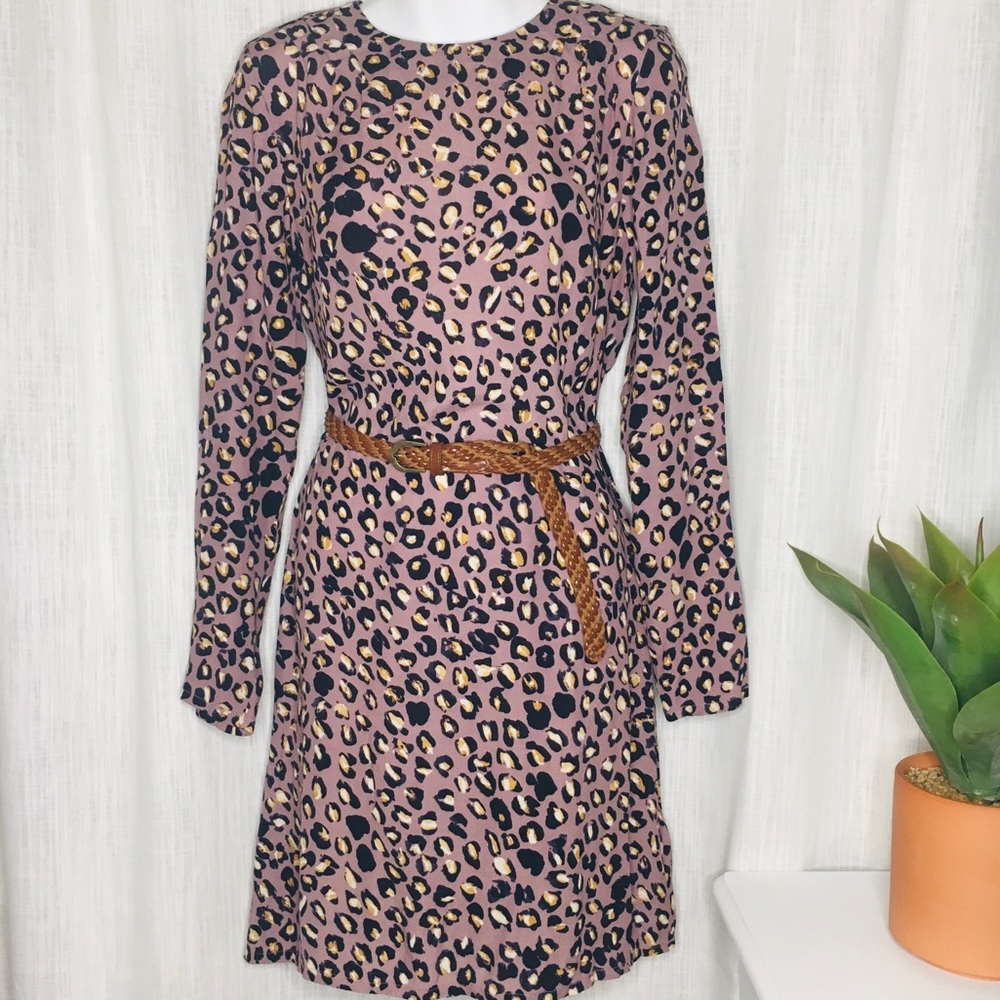 Purple & Gold Leopard Print Midi Dress